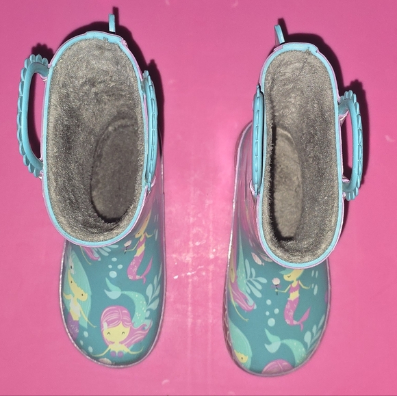 Mermaid Wellies Gray Fleece Lined Rain Boots w/easy-on handles ✨️ Trim, 9/10 - Picture 5 of 15